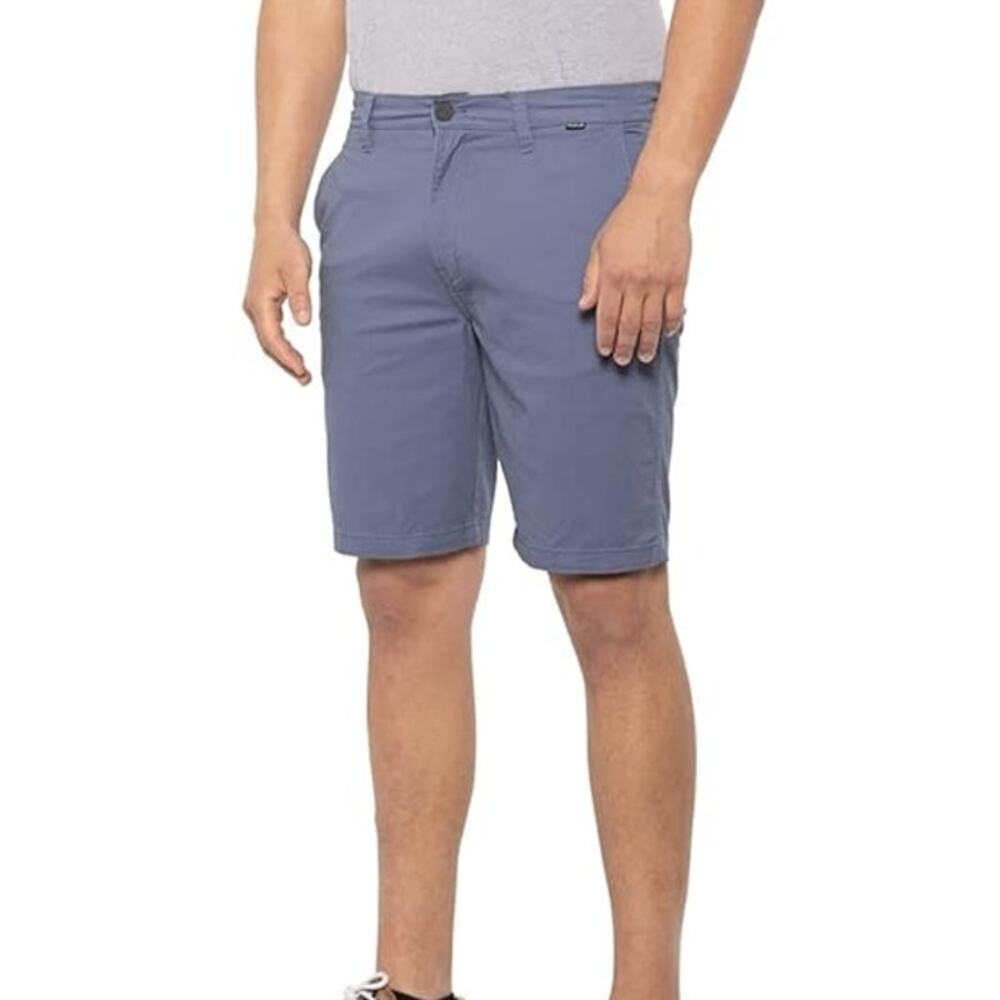 Hurley Mens Twill Walk Shorts Size 28 Blue Mid Rise Flat Front 9" Inseam Hybrid
